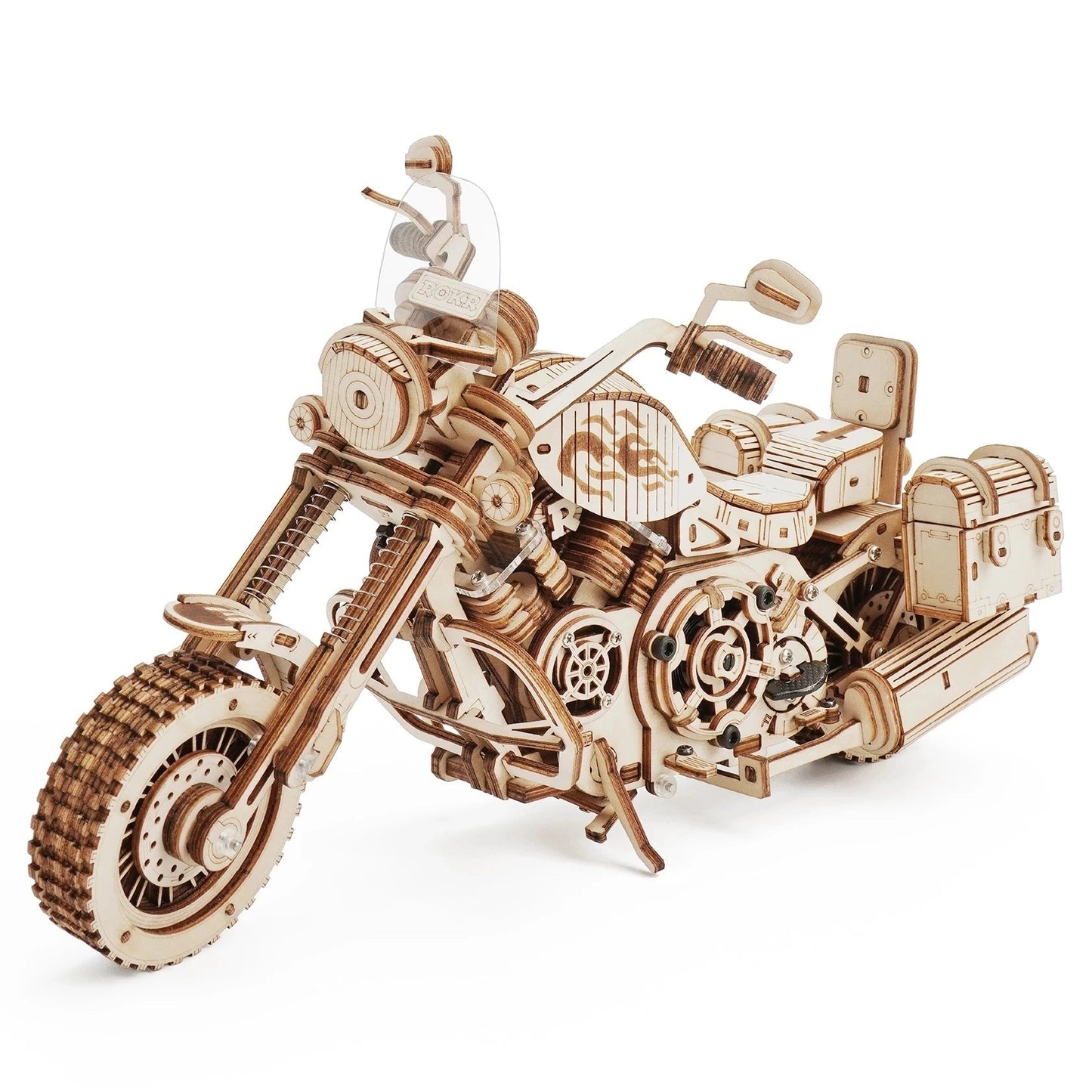 Robotime Rokr Cruiser Motorcycle Wooden Model with Wind Up Motor and Working Gears. 420 Piece 3D Puzzle