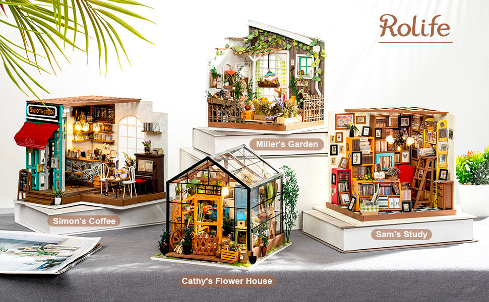 ROBOTIME DIY Miniature Greenhouse Model Kit - Cathy's Flower House: A DIY Miniature Dream. Wooden Dollhouse Model DG104