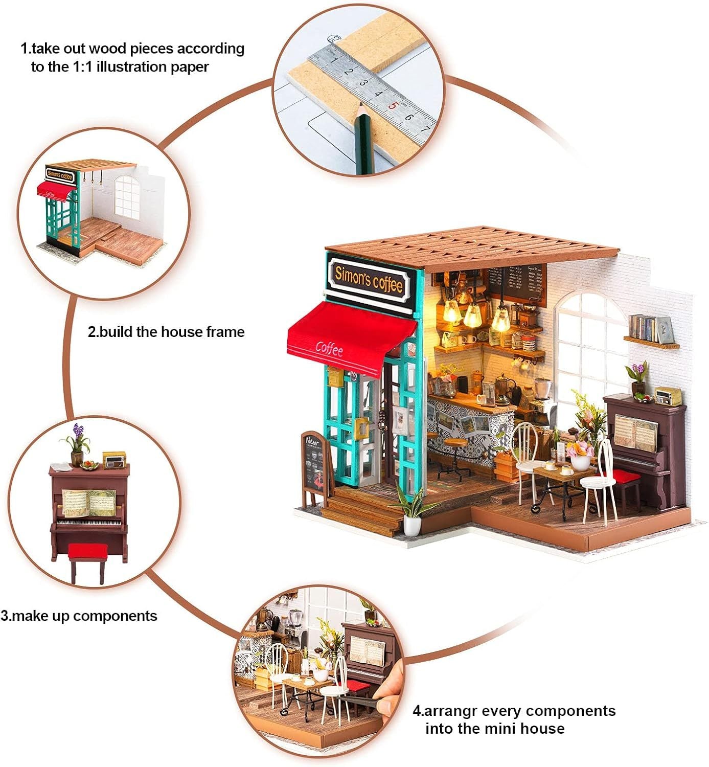 ROBOTIME DIY Miniature Greenhouse Model Kit - Cathy's Flower House: A DIY Miniature Dream. Wooden Dollhouse Model DG104