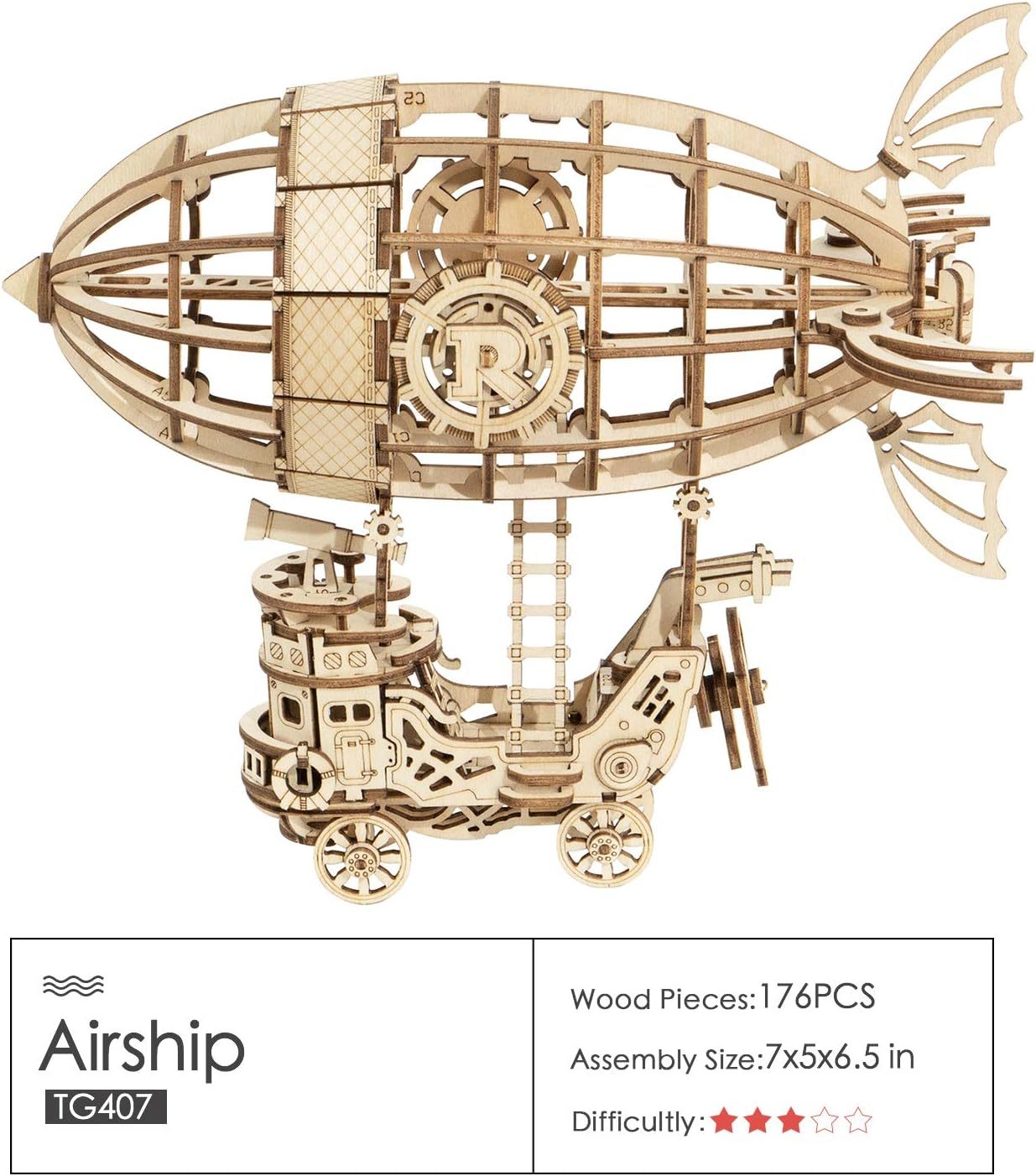 ROBOTIME Rolife 3d Wooden Puzzle Airship Woodcraft Model Kit TG407