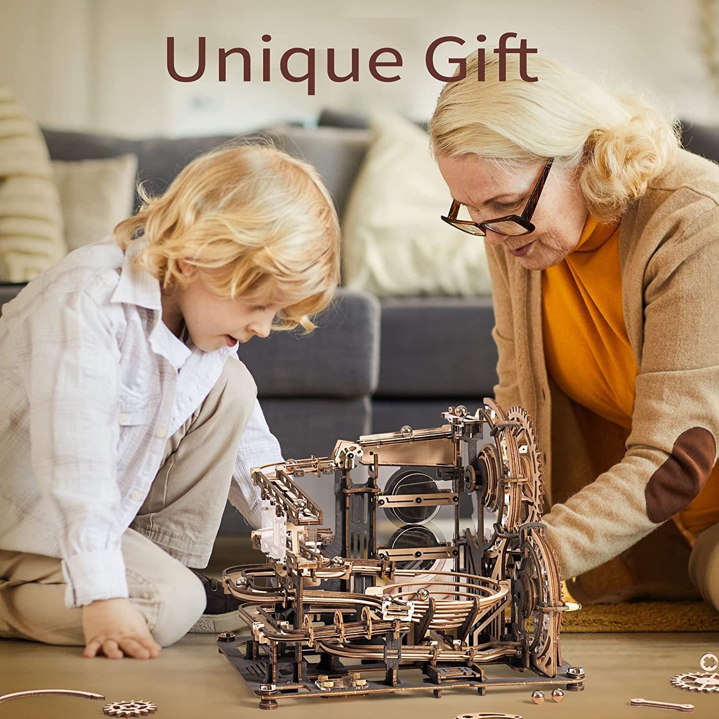 Robotime ROKR Marble Night City 3D Wooden Puzzle With Working Gears Waterwheel Model (LGA01)