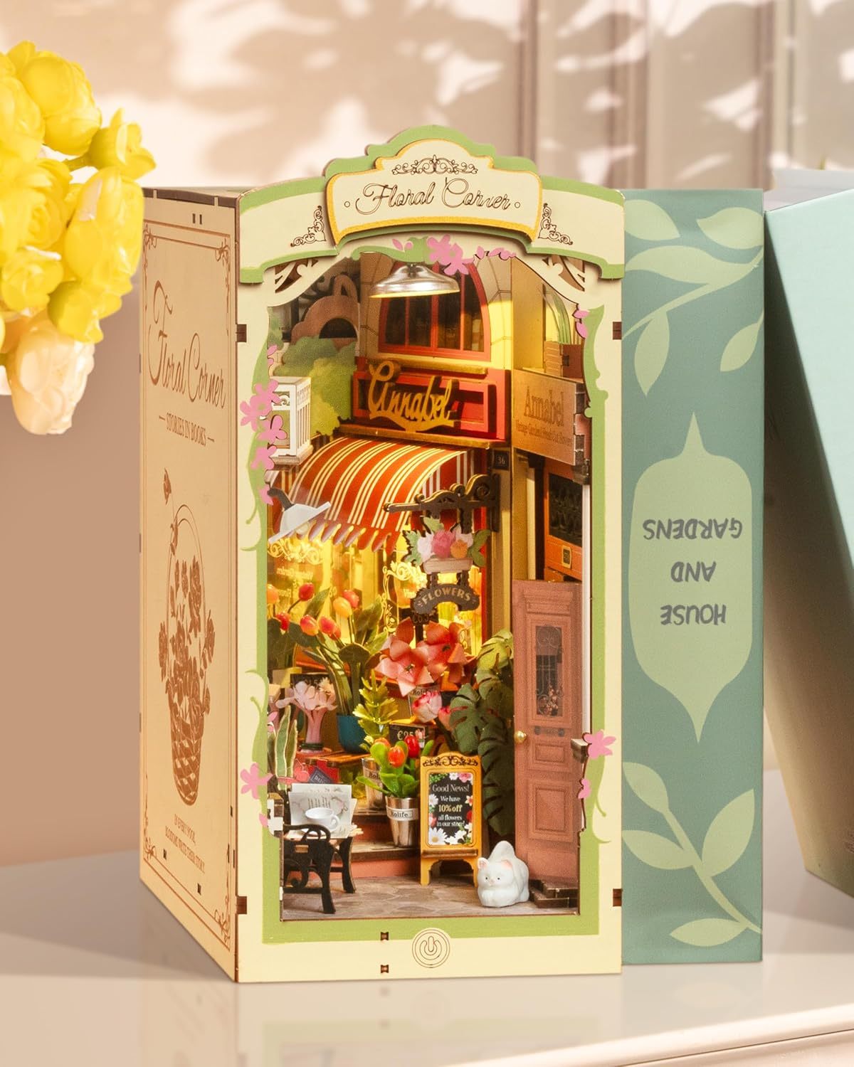 Rolife Floral Corner 3D Wooden Book Nook - DIY Miniature Flower Shop, Shelf Insert Kit, Craft Gift (TGB09)