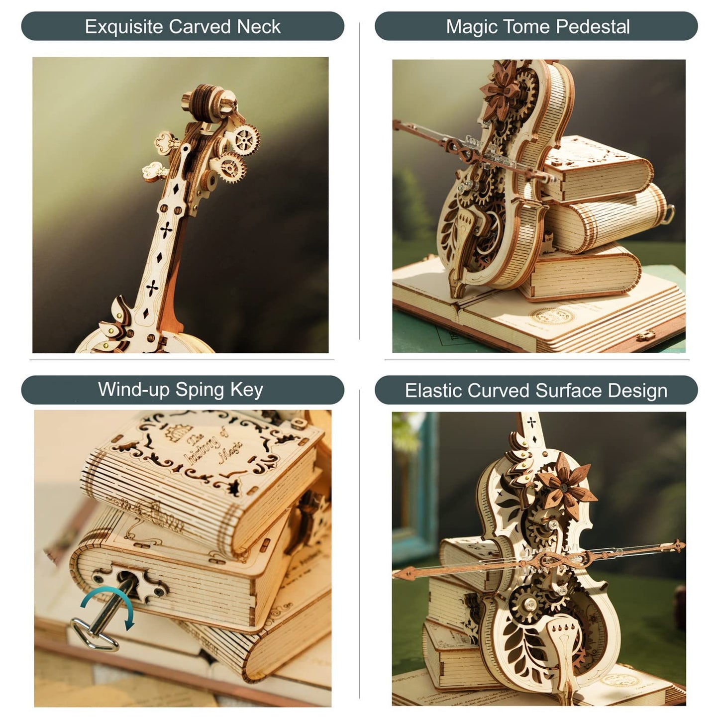 ROKR Magic Cello Mechanical Music Box - Enchanting 3D Wooden Puzzle