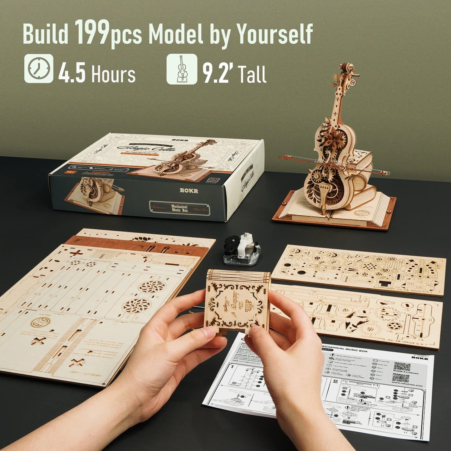 ROKR Magic Cello Mechanical Music Box - Enchanting 3D Wooden Puzzle