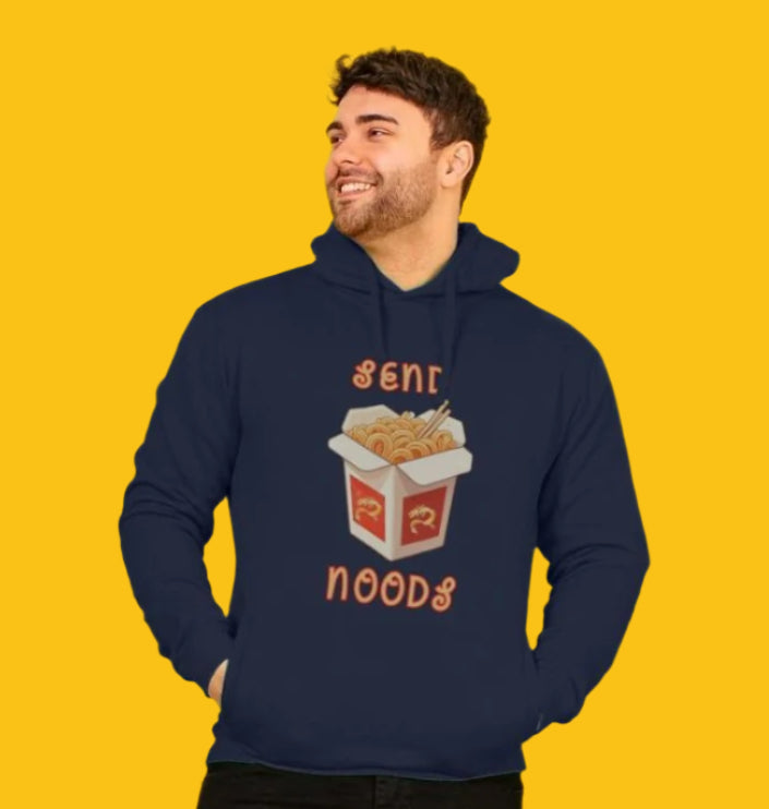 Noodle Around in Style in this 'Send Noods' Organic Cotton Hoodie for Men: A Playful Pun