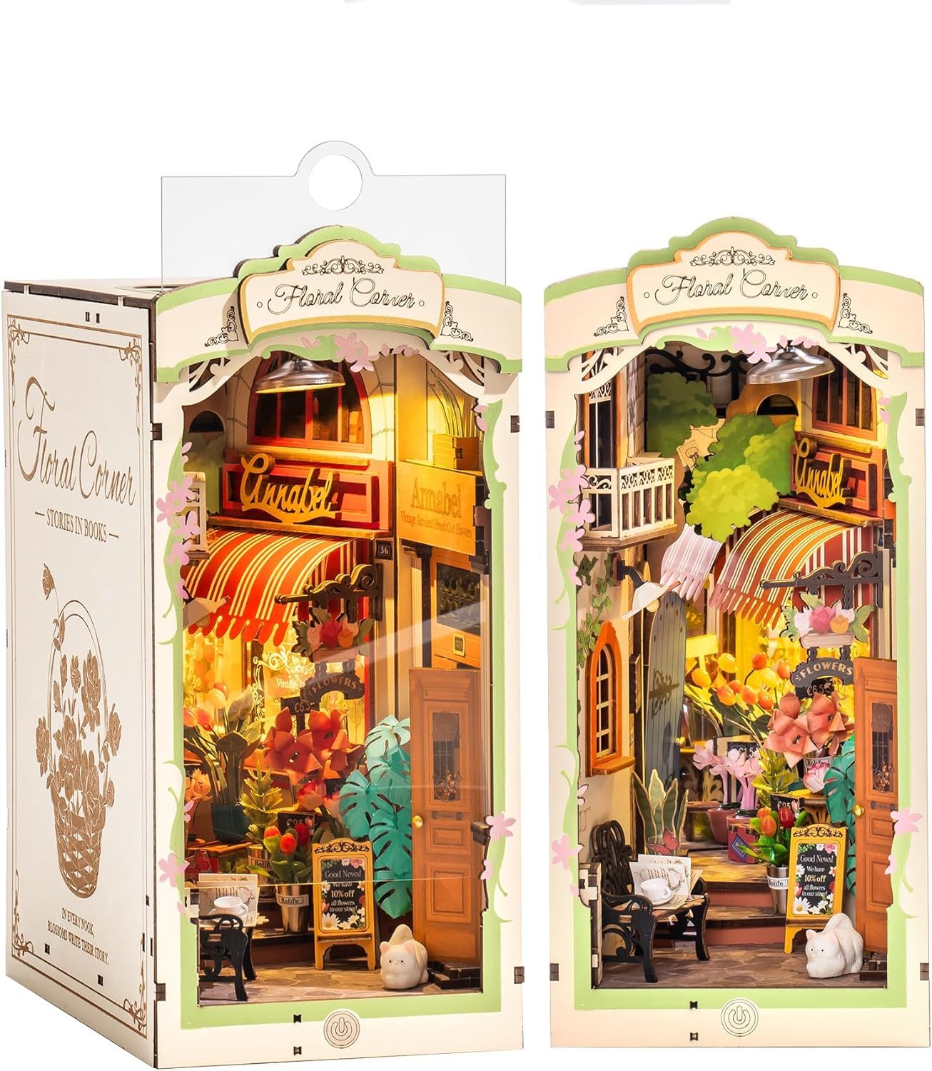 Rolife Floral Corner 3D Wooden Book Nook - DIY Miniature Flower Shop, Shelf Insert Kit, Craft Gift (TGB09)