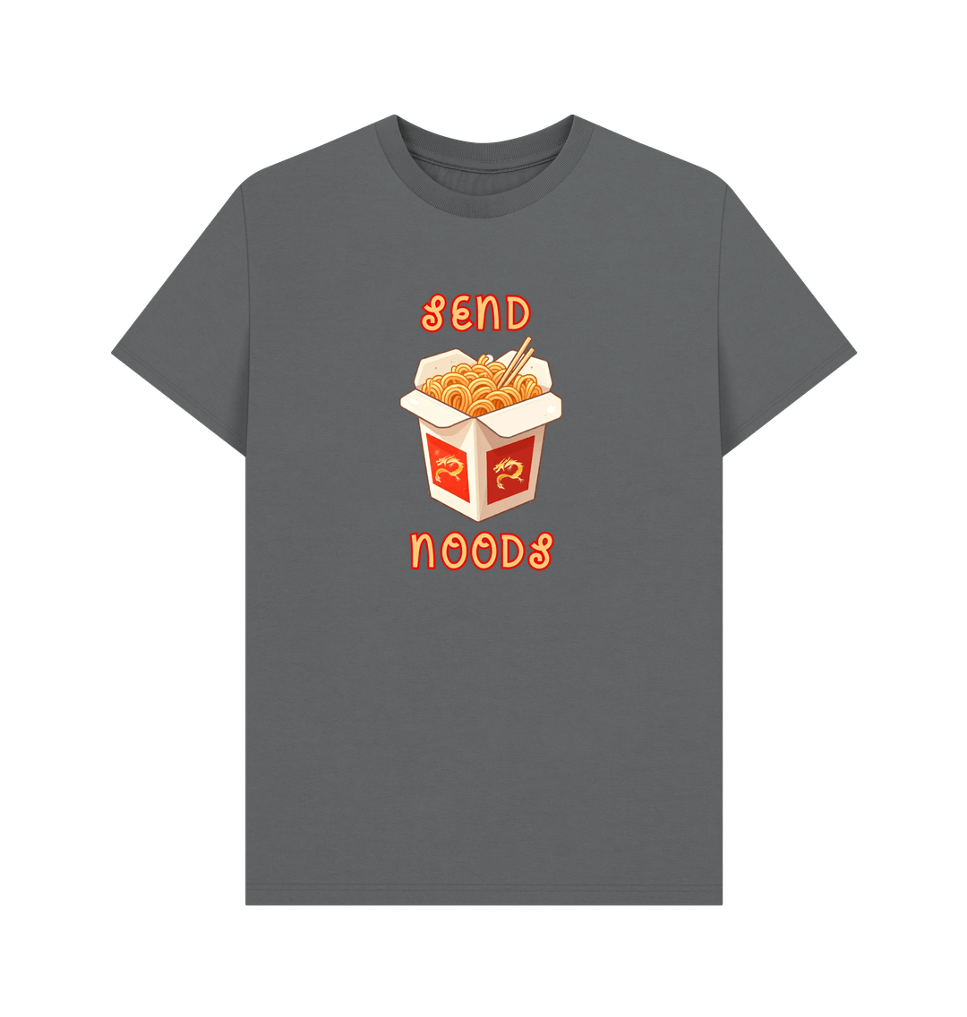 Slate Grey Noodle Around in Style in this 'Send Noods' Organic Cotton T-Shirt for Men: A Playful Pun