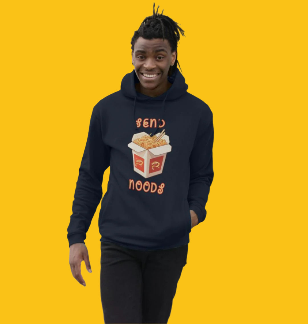 Noodle Around in Style in this 'Send Noods' Organic Cotton Hoodie for Men: A Playful Pun