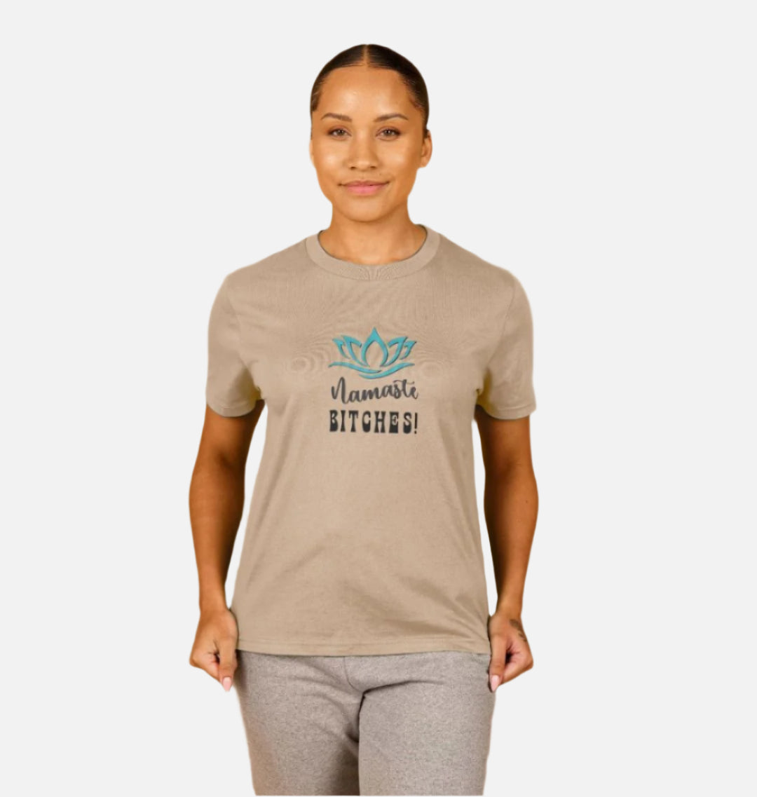Namaste B!tches: A Zen-Inspired Organic Short-Sleeve T-Shirt for Women