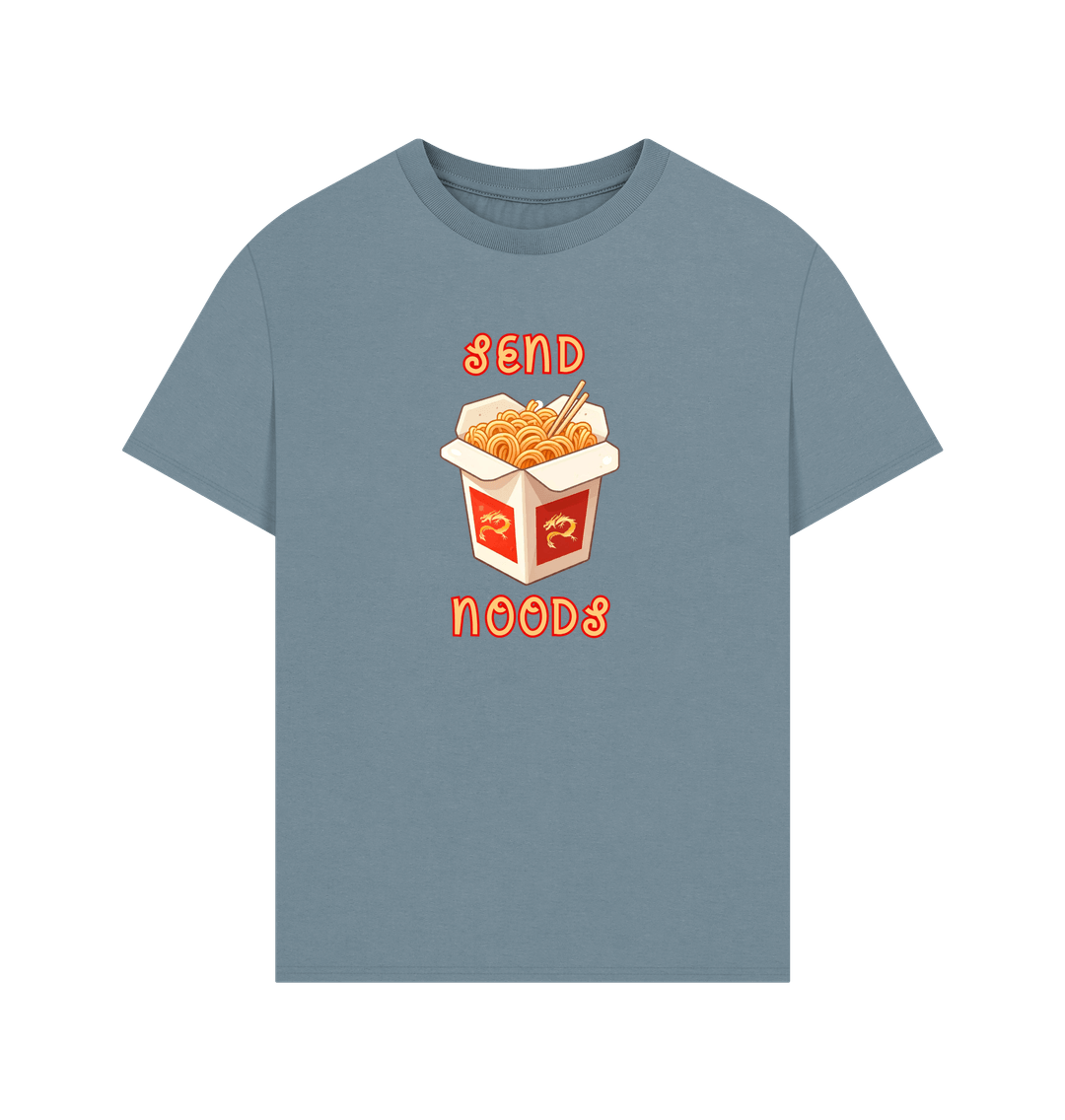 Stone Blue Noodle Around in Style in this 'Send Noods' Oversized Organic Cotton T-Shirt for Men: A Playful Pun