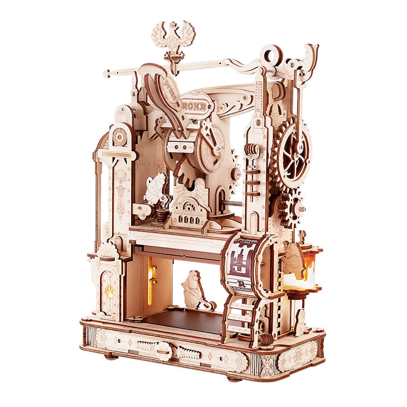 ROKR Classic Printing Press 3D Wooden Model Kit - DIY Working Replica (LK602)
