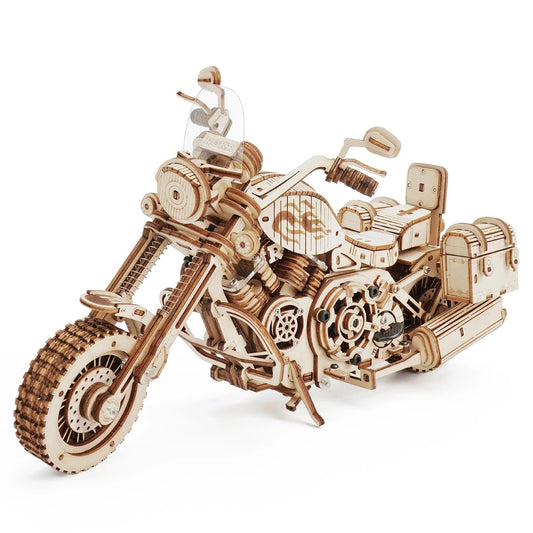Robotime Rokr Cruiser Motorcycle Wooden Model with Wind Up Motor and Working Gears. 420 Piece 3D Puzzle