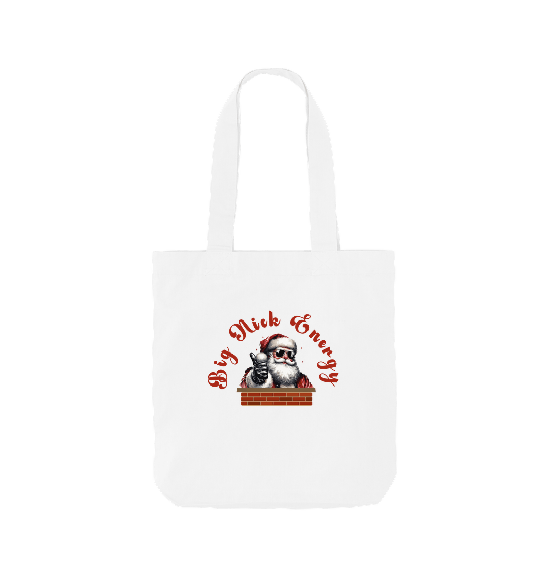 White 'Big Nick Energy' Fun Christmas Organic Cotton Tote Bag