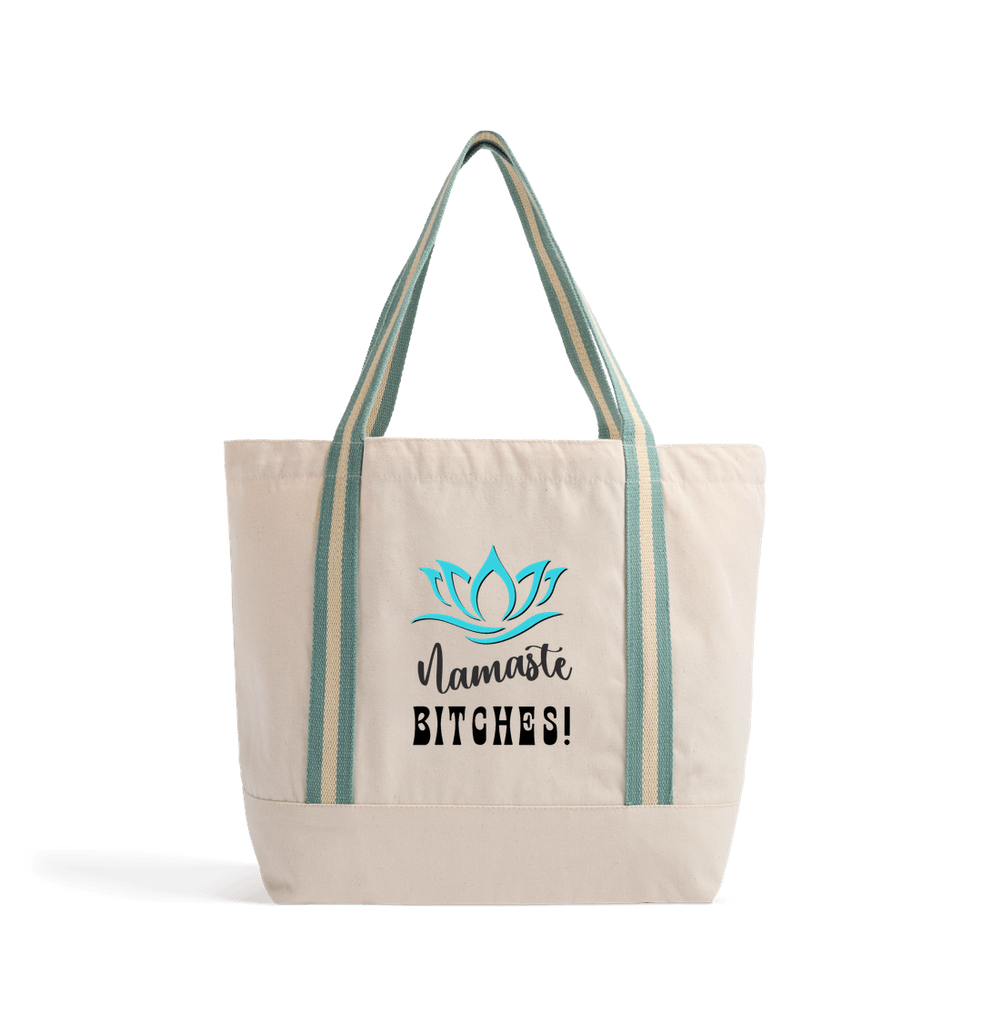 Natural/Sage Green Namaste B!tches: A Zen-Inspired Organic Cotton Yoga Tote Bag