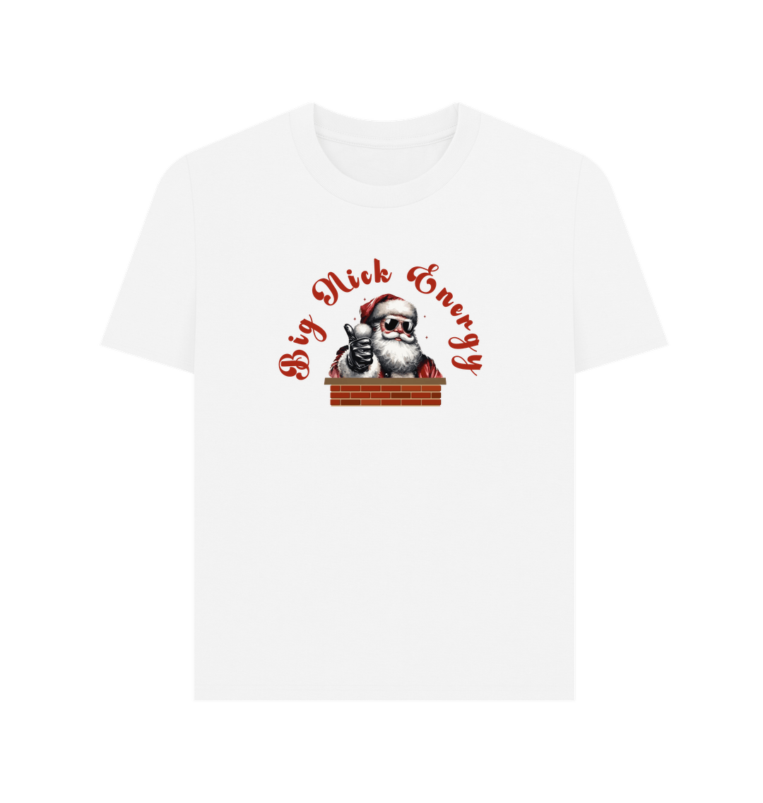 White 'Big Nick Energy' Fun Christmas Organic Cotton T-Shirt for Women