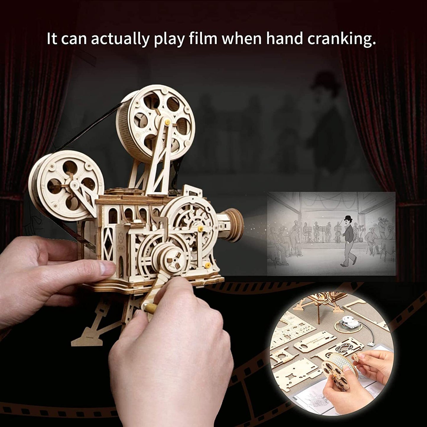 ROKR 3D Wooden Puzzle Vitascope Mechanical Building Kit Movie Projector