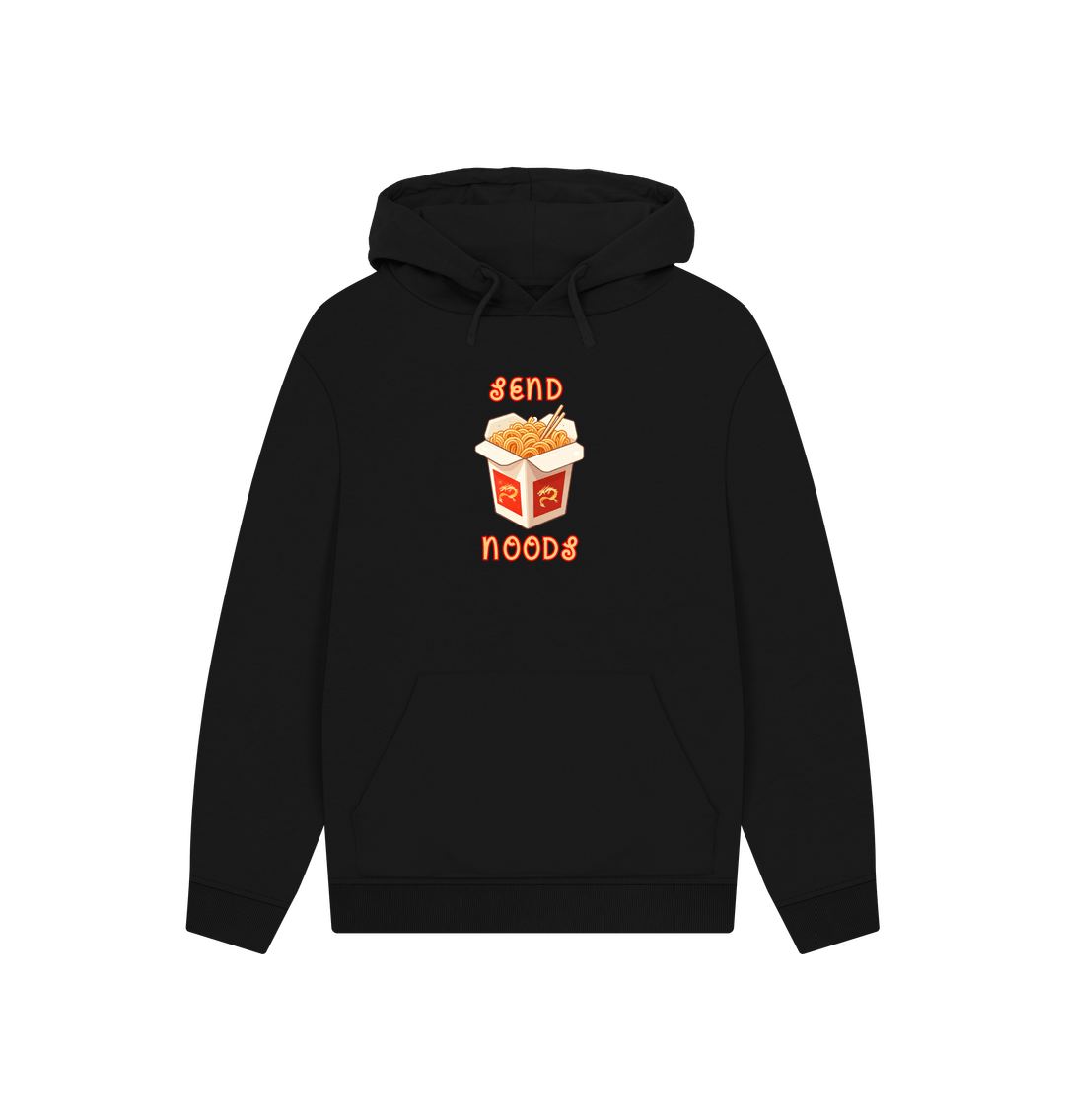 Black Noodle Around in Style in this 'Send Noods' Unisex Kangaroo Pocket Organic Cotton Hoodie: A Playful Pun