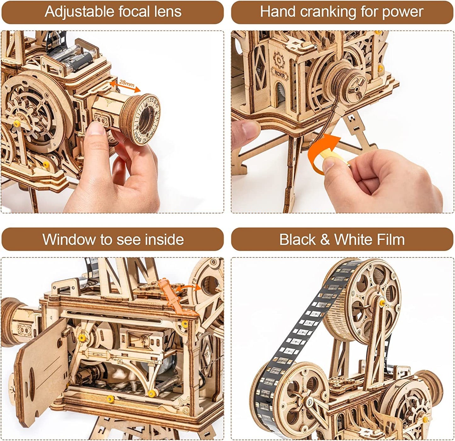 ROKR 3D Wooden Puzzle Vitascope Mechanical Building Kit Movie Projector