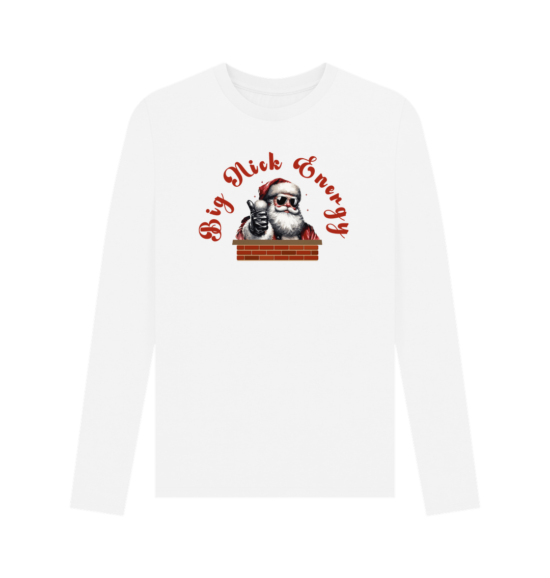 White 'Big Nick Energy' Fun Christmas Long-sleeved T-Shirt for Men