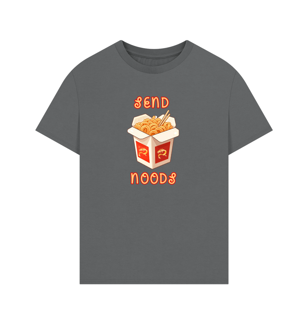 Slate Grey Noodle Around in Style in this 'Send Noods' Oversized Organic Cotton T-Shirt for Men: A Playful Pun