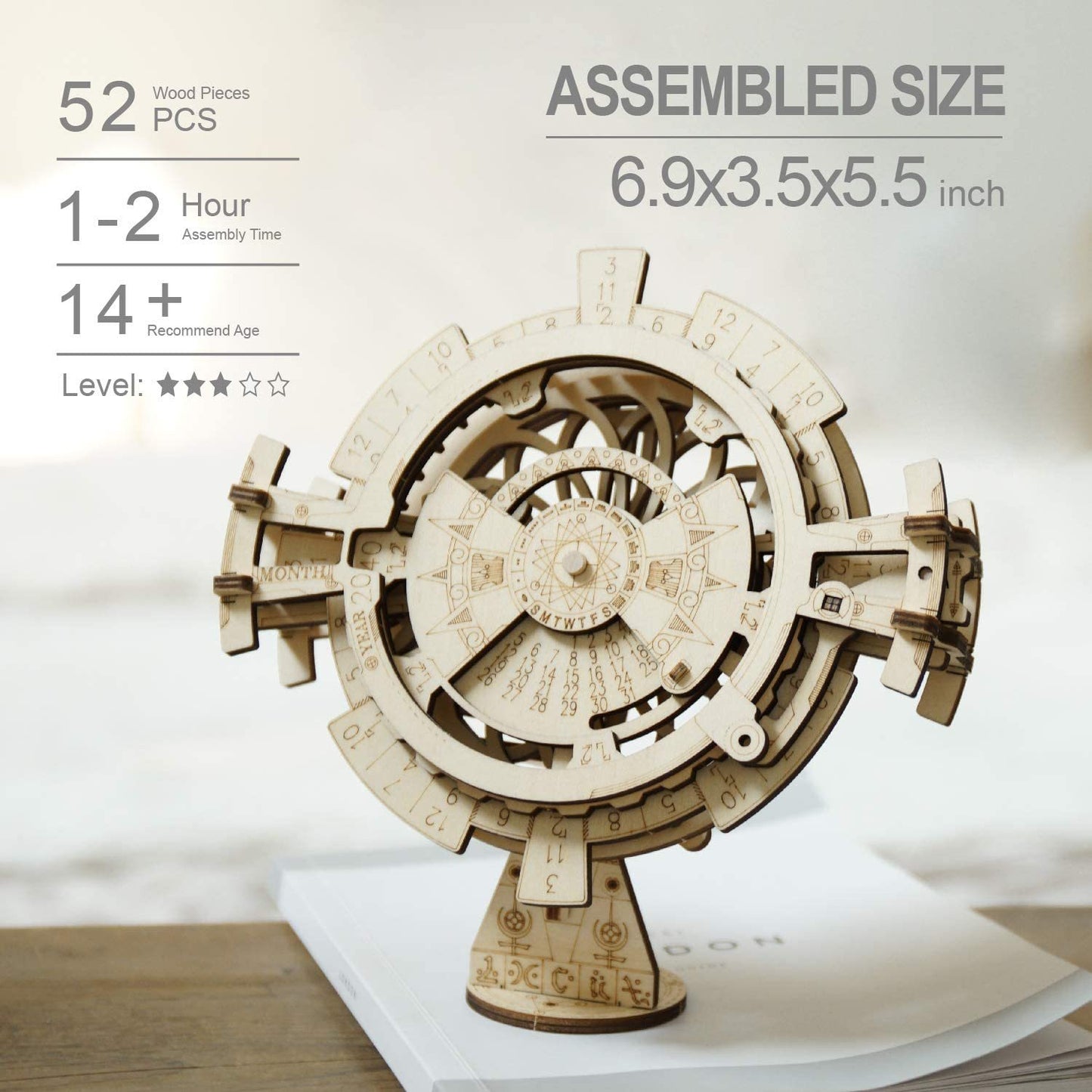ROKR Perpetual Calendar 3D Wooden Puzzle - DIY Mechanical Model Kit (27pcs)