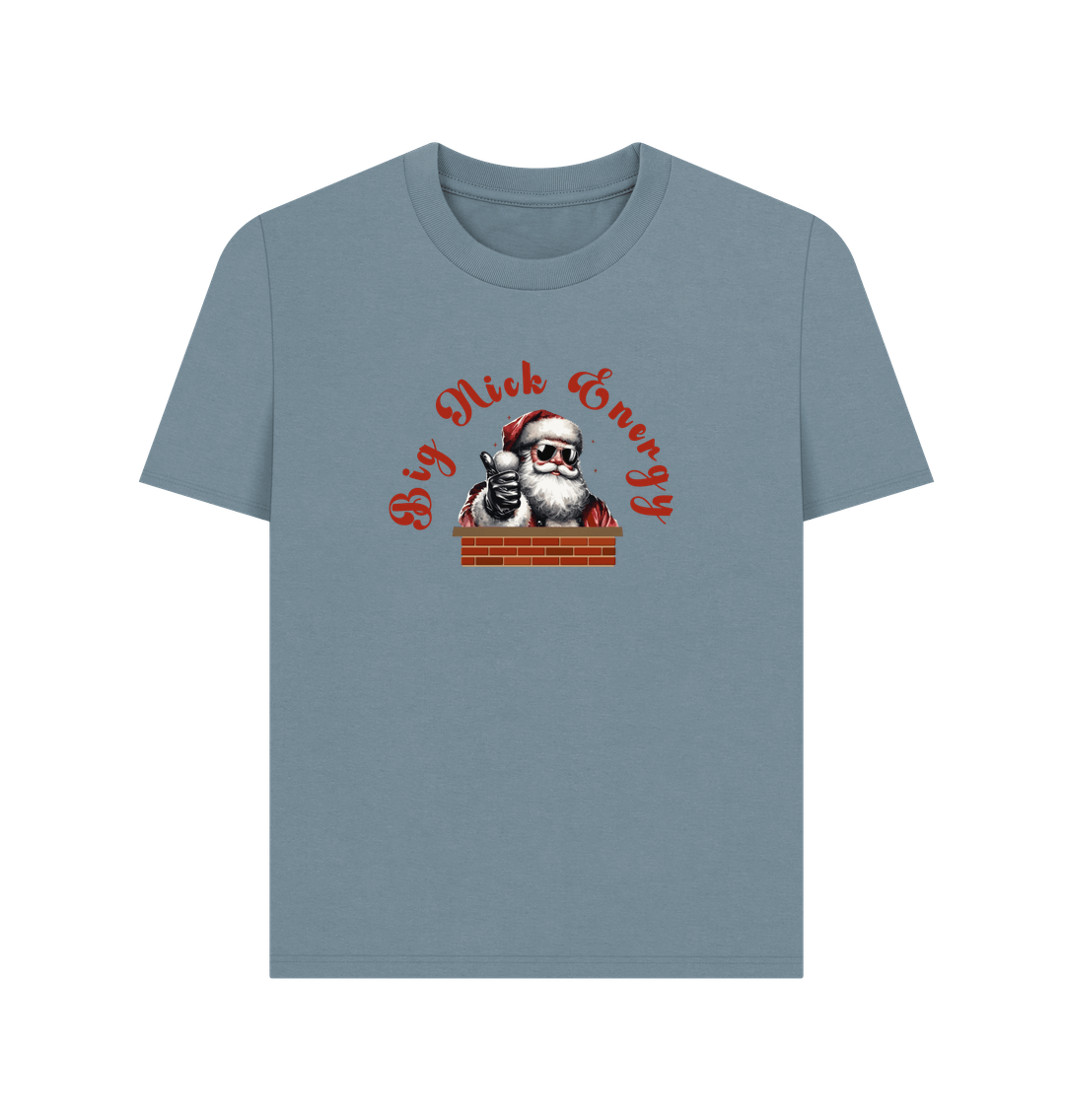 Stone Blue 'Big Nick Energy' Fun Christmas Organic Cotton T-Shirt for Women