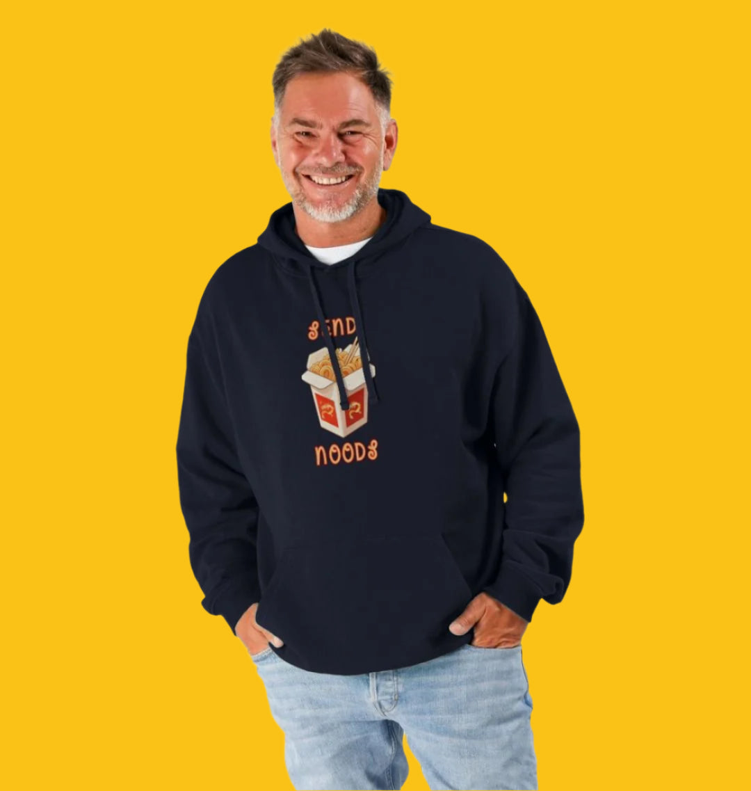 Noodle Around in Style in this 'Send Noods' Unisex Kangaroo Pocket Organic Cotton Hoodie: A Playful Pun