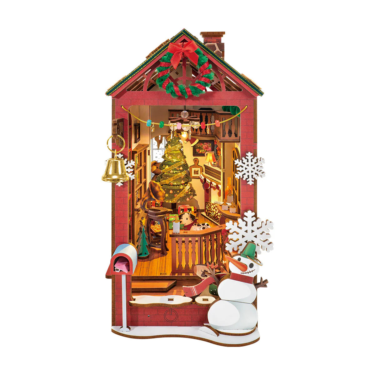 ROBOTIME DIY Christmas Book Nook Kit – Wooden Miniature Dollhouse with LED Lights | Whimsical Bookshelf Decoration & Unique Gift