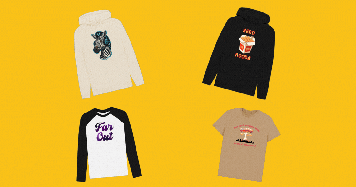 Sustainable clothing by Genius Gifts featuring organic fabrics, ethical production, and original prints.