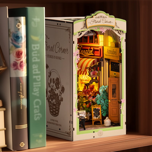 Rolife Floral Corner 3D Wooden Book Nook - DIY Miniature Flower Shop, Shelf Insert Kit, Craft Gift (TGB09)