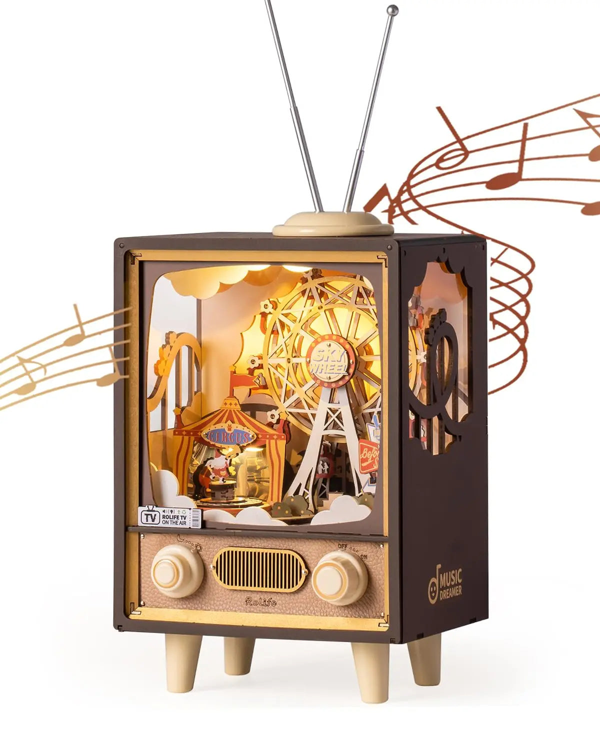 ROKR Sunset Serenity Music Box – DIY 3D Wooden Puzzle with Sunset Lamp, Ferris Wheel & Circus Scene