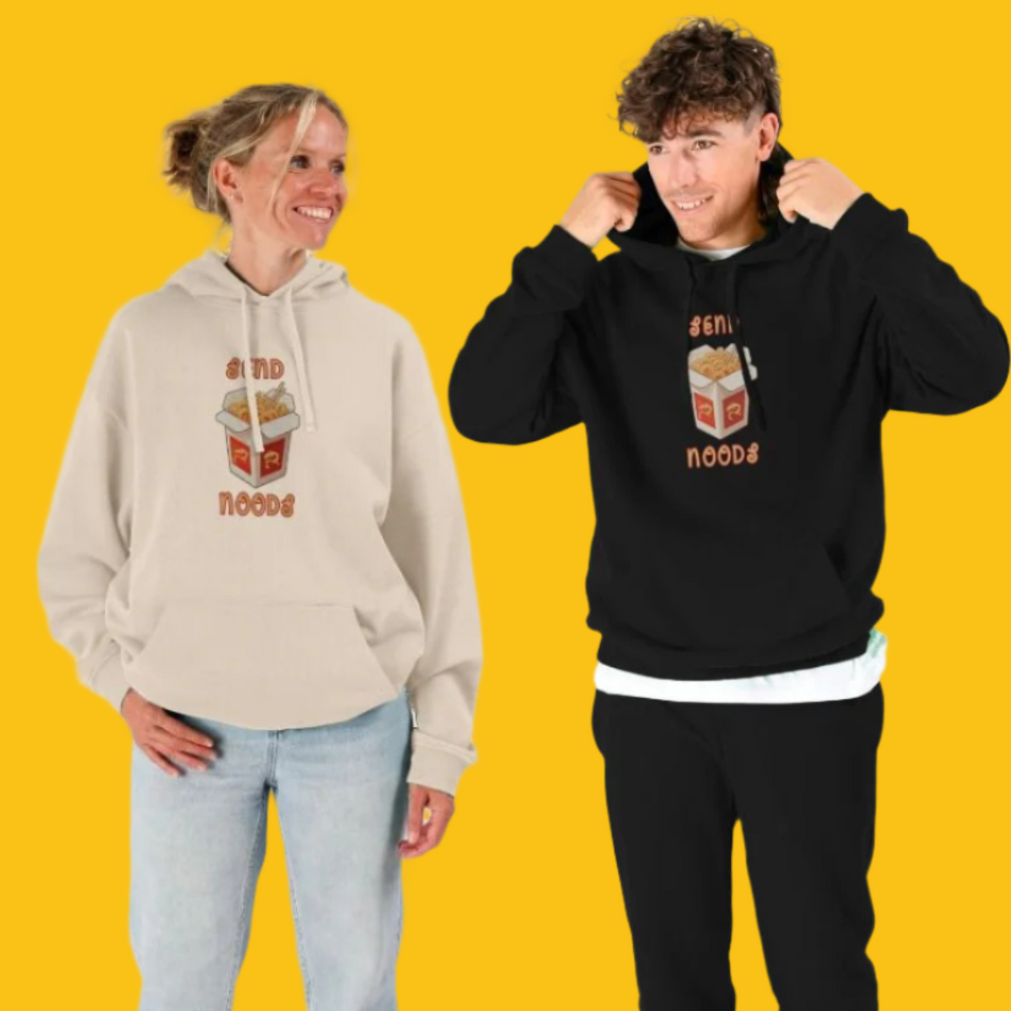 Noodle Around in Style in this 'Send Noods' Unisex Kangaroo Pocket Organic Cotton Hoodie: A Playful Pun