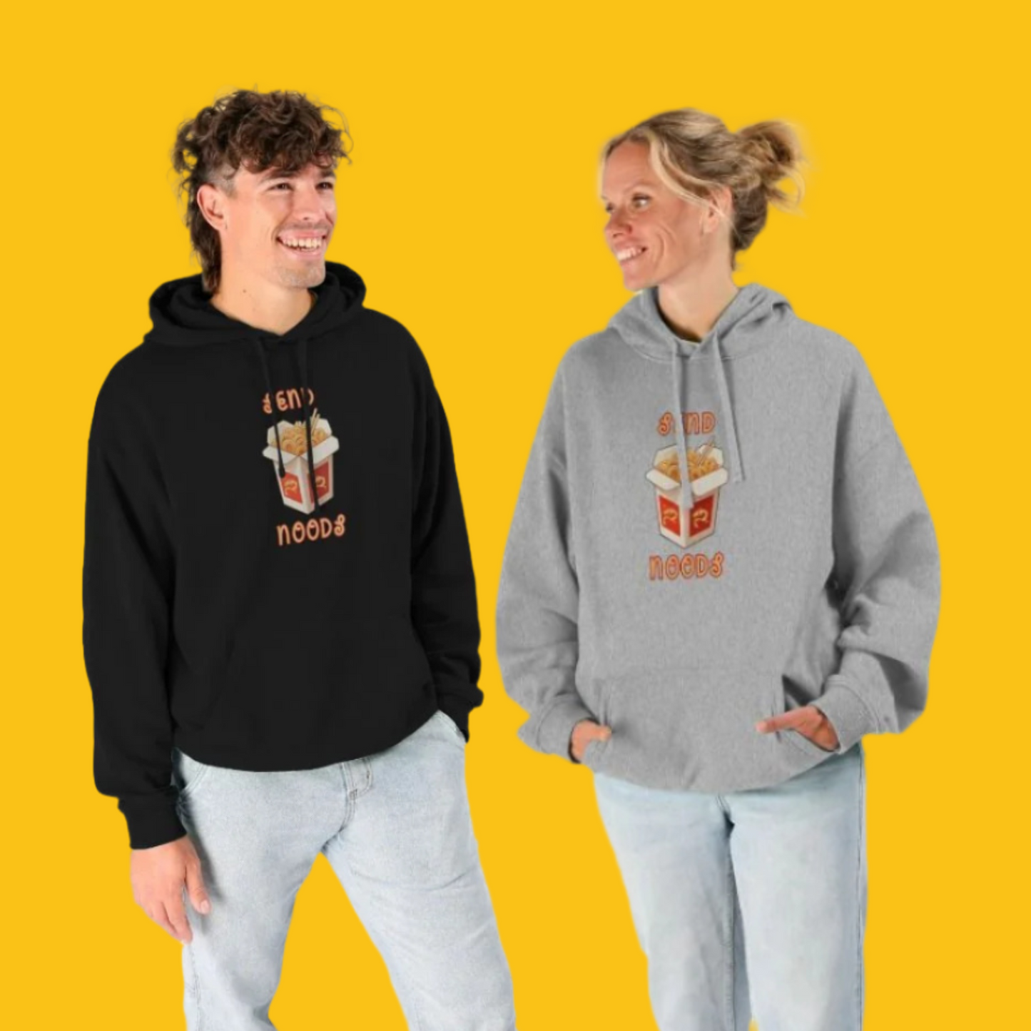 Noodle Around in Style in this 'Send Noods' Unisex Kangaroo Pocket Organic Cotton Hoodie: A Playful Pun