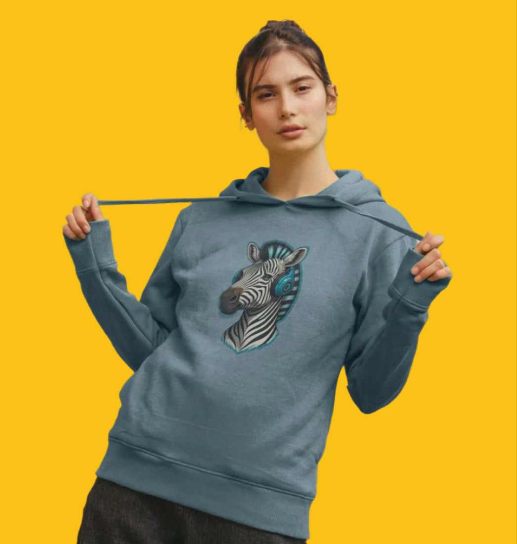 Zebra Organic Cotton Hoodie for Women in Blue