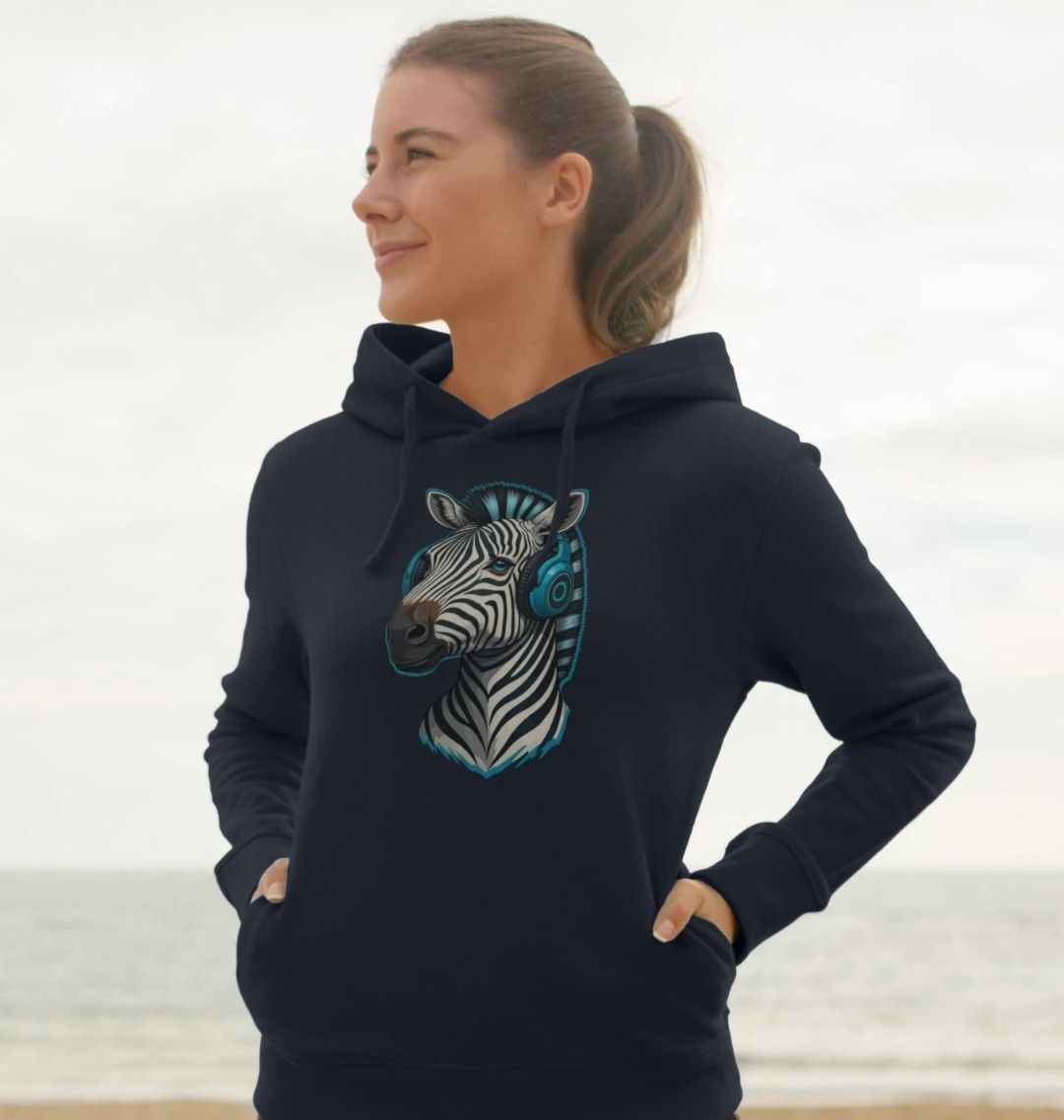 Zebra Organic Cotton Hoodie for Women in Navy Blue