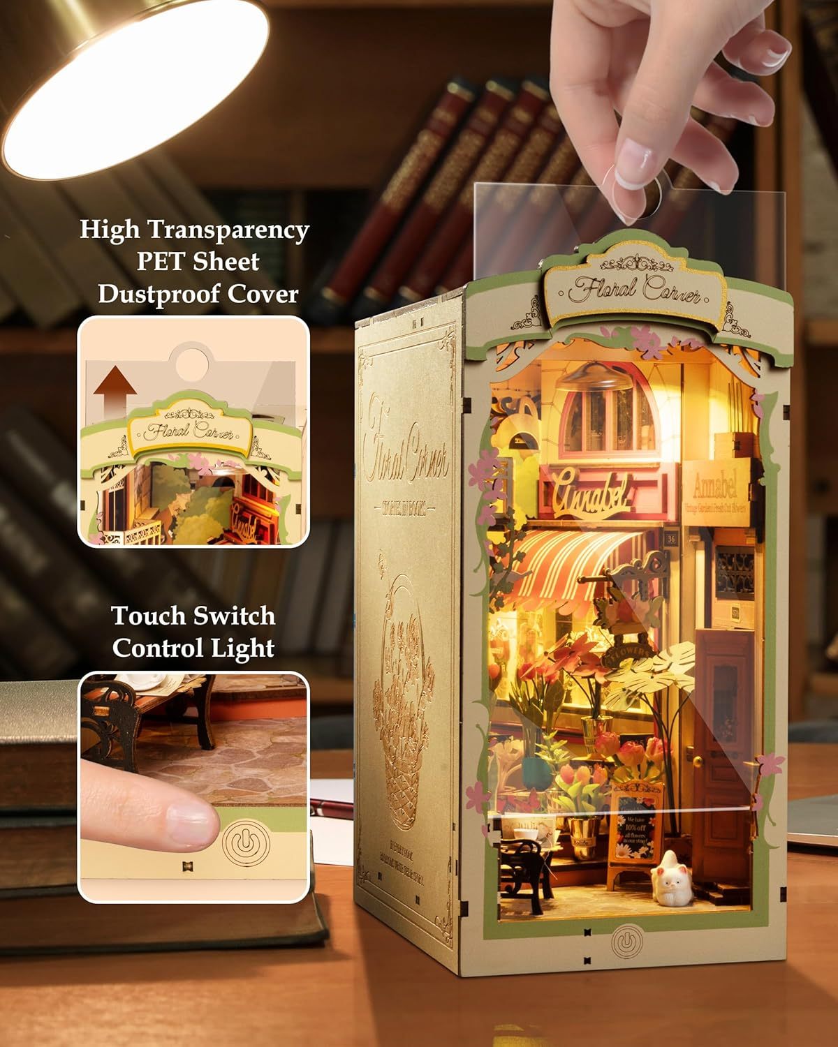 Rolife Floral Corner 3D Wooden Book Nook - DIY Miniature Flower Shop, Shelf Insert Kit, Craft Gift (TGB09)