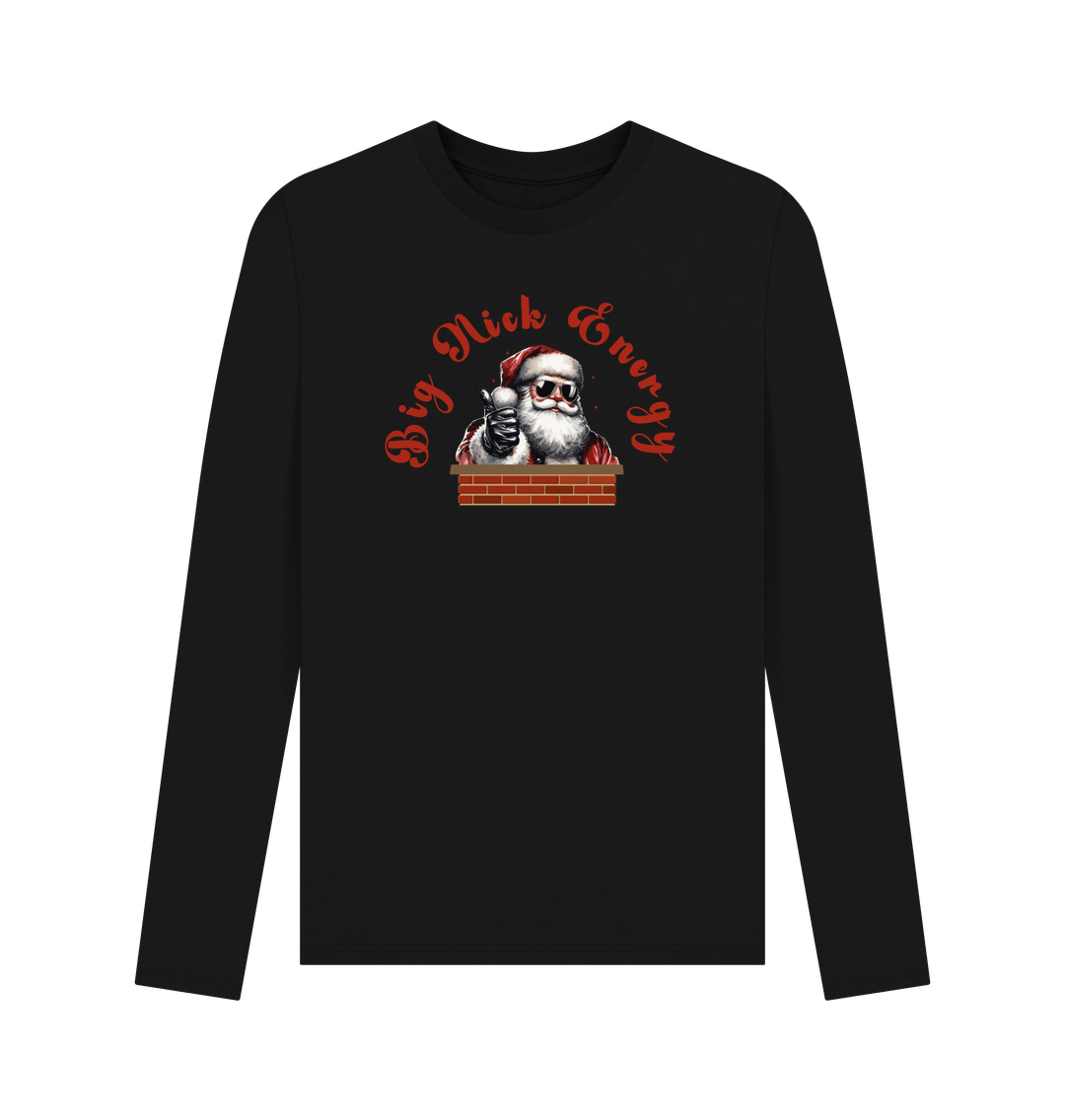Black 'Big Nick Energy' Fun Christmas Long-sleeved T-Shirt for Men