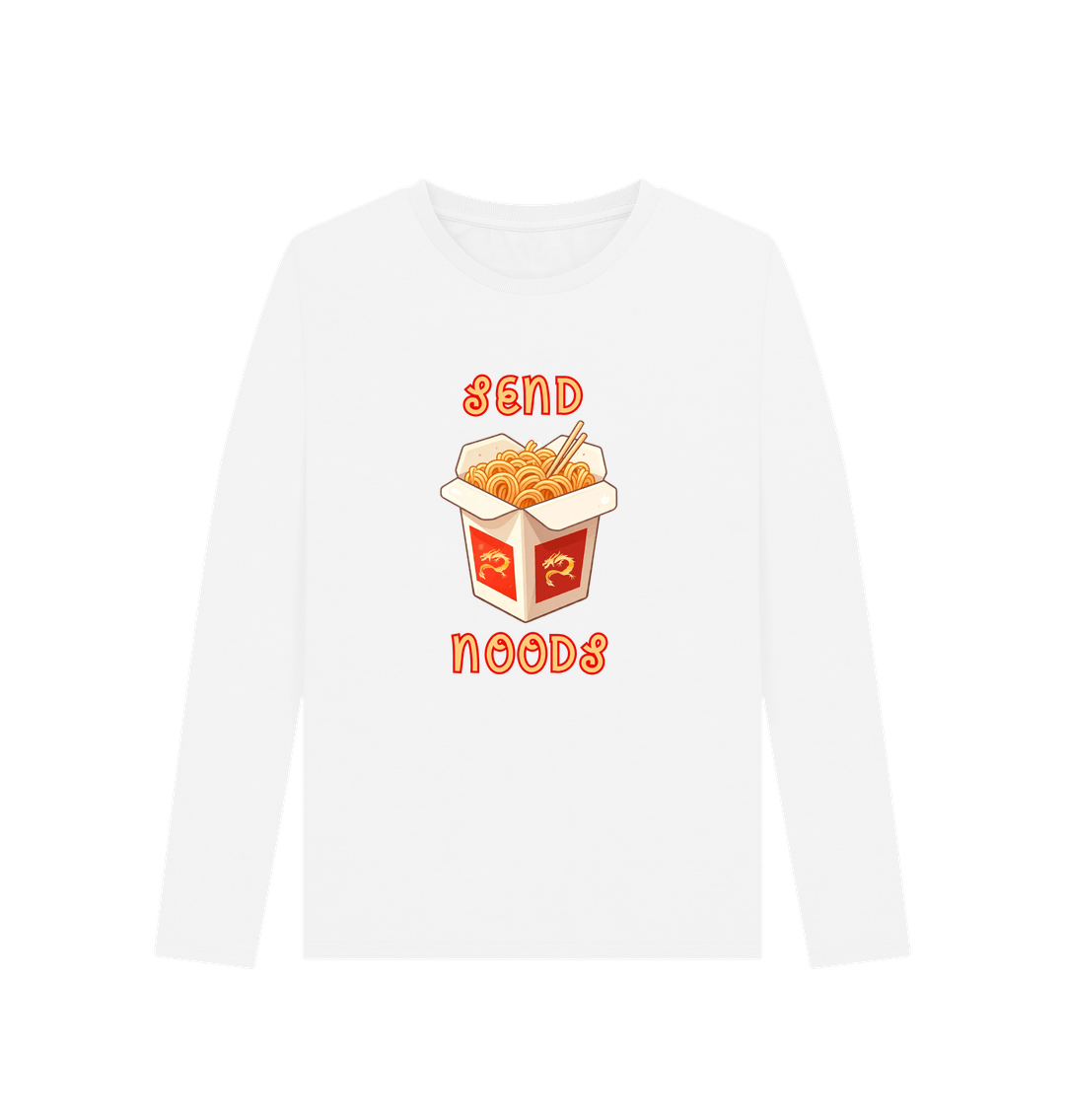 White Printed Long Sleeve T Shirt Front
