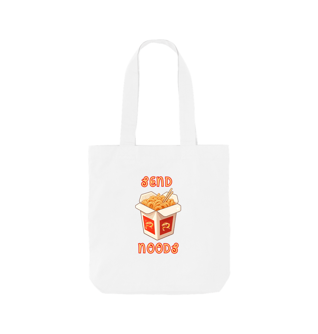 White Noodle Around in Style in this 'Send Noods' Organic Cotton Shopper Tote Bag: A Playful Pun