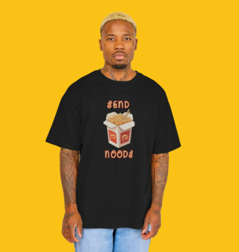 Noodle Around in Style in this 'Send Noods' Oversized Organic Cotton T-Shirt for Men: A Playful Pun