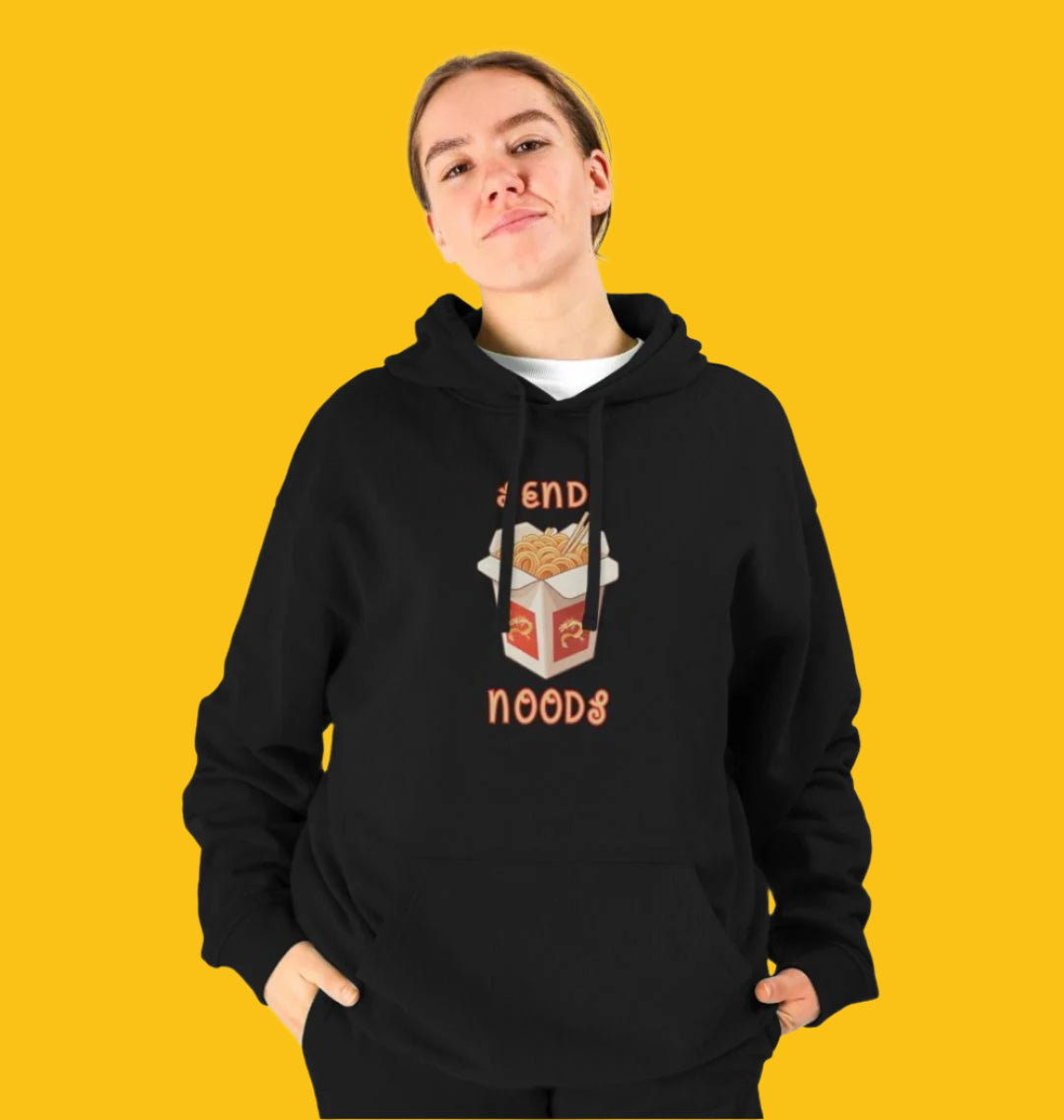 Noodle Around in Style in this 'Send Noods' Unisex Kangaroo Pocket Organic Cotton Hoodie: A Playful Pun
